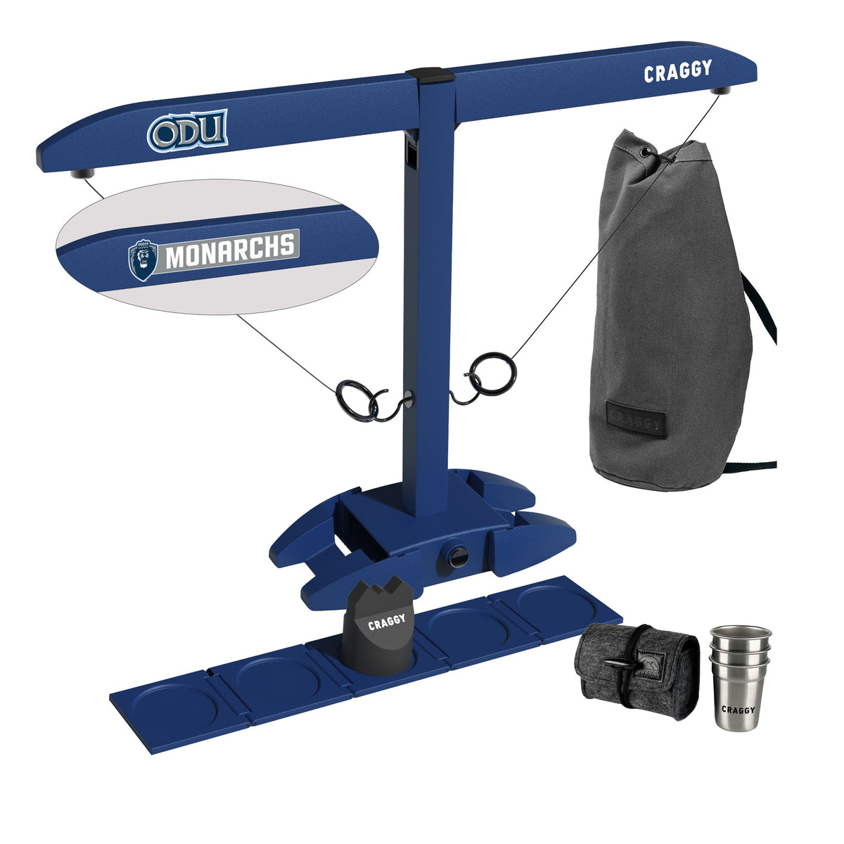 Old Dominion Monarchs licensed HOOKS! XPLR Party Bundle with carrying bag, Shot Ladder, Scorekeeper and three stainless steel cups with felt travel case